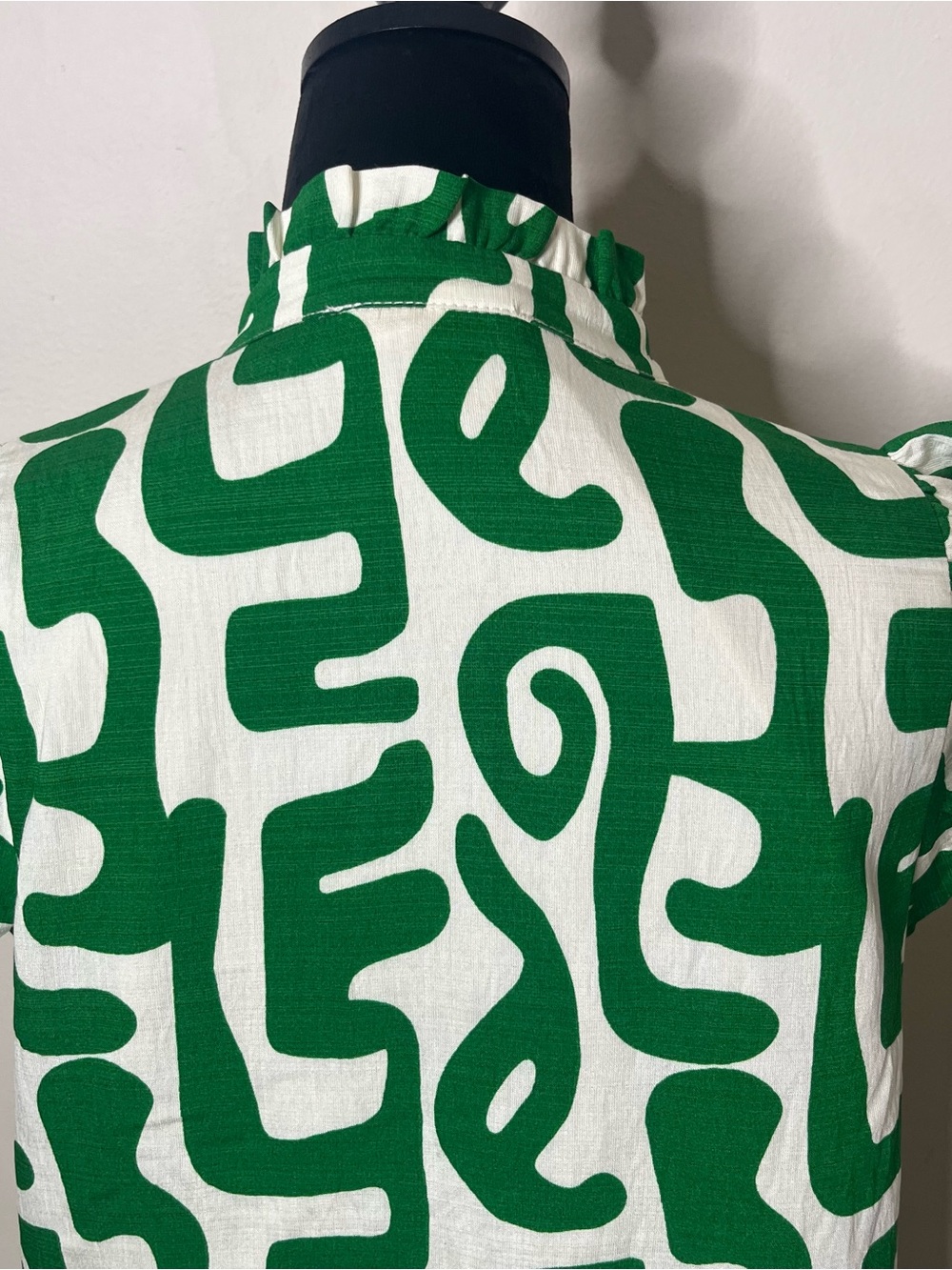 THML Women’s Green White Abstract Print Ruffle Knee Length Dress Sz M~NWT - Picture 7 of 11